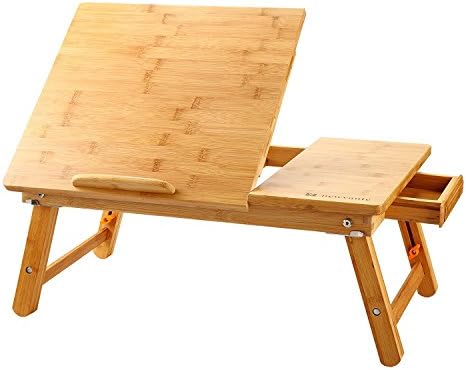 Nnewvante Bamboo Bed Tray with Tilting Top, Drawer 23.6 x 15.8in
