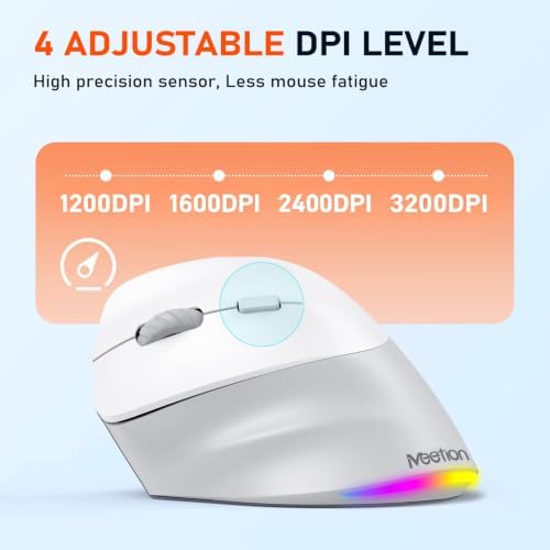 MEETION Left-Handed Wireless Ergonomic Vertical Mouse, Rechargeable - Gray