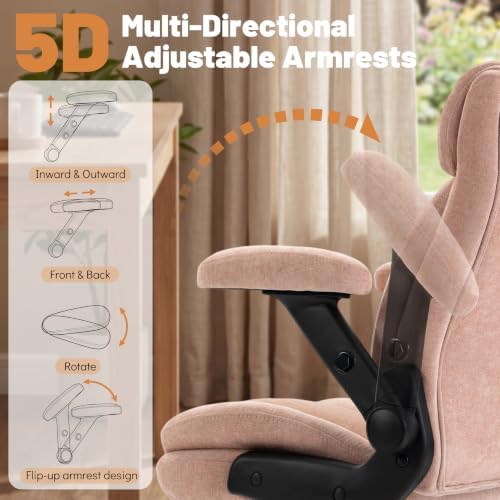 Blue Whale 400lbs Executive Office Chair with 5D Flip Armrests, Pink Fabric