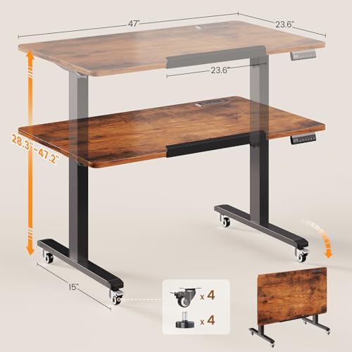 SEDETA 47 x 24 Inches Electric Standing Desk, 180° Tiltable Mobile Rising