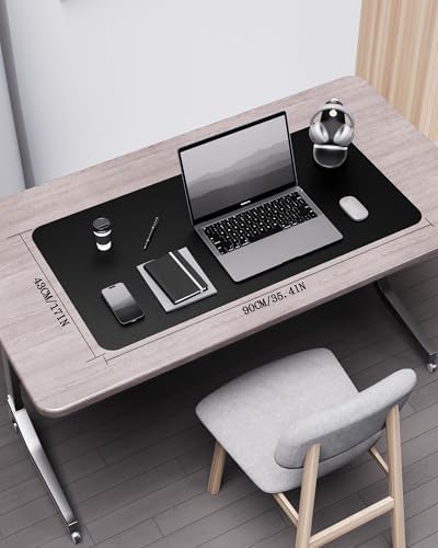 YSAGi Double-Sided Desk Pad, 35.4"x17"Leather Desk Mat, Eco Cork Desk Pad Protector,Large Mouse Pad,Waterproof Desk Blotter for Office/Home(Black)