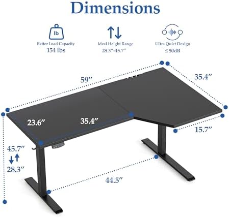 Klicelor L Shaped Standing Desk 59 x 35.4 Inch, Electric Height Adjustable Corner Desk for Home Office Workstation, Ergonomic Sit Stand Computer Table with Memory Controller, Black