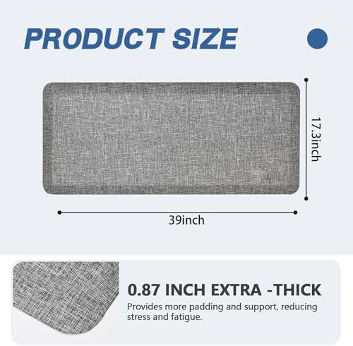 Anti Slip 7/8 inchs Anti Fatigue Kitchen Floor Mat, Ergonomic Comfort Standing Mat, Waterproof Kitchen Runner for Home, Kitchen, Office, Laundry, Garage (Light Gray, 17.3" x 39" -0.87")