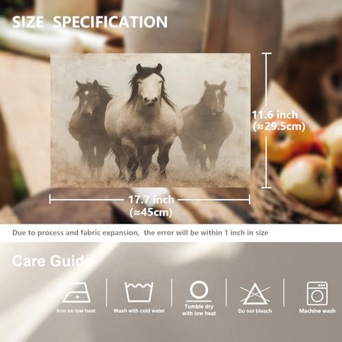 Faded Horses Linen Placemats, in Sepia Field Table Mats for Table Washable Heat Insulation Thick Dining Mat, Indoor/Outdoor 12X18 in 4 Pcs