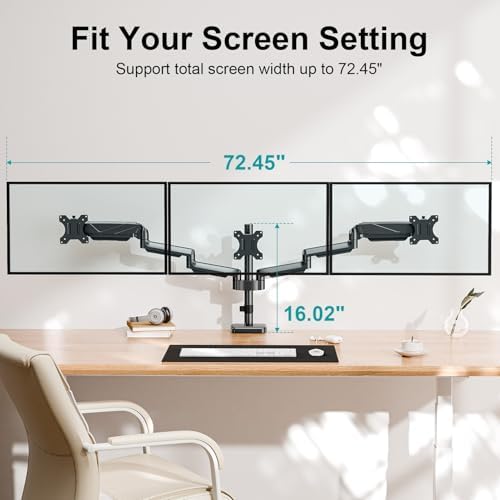 MOUNT PRO Triple Monitor Mount for Max 27" Screens, Hold Up to 17.6lbs Each