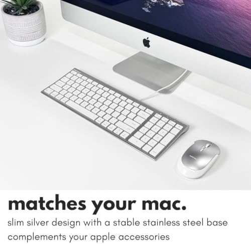 Macally Compact Wired Keyboard for Mac with Number Pad, Dual USB-C + USB-A, Silver