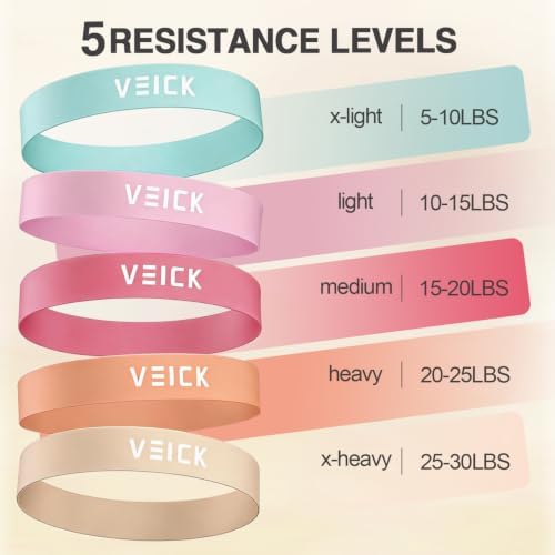 VEICK 5-Level Resistance Loop Bands Set for Strength Training & Pilates