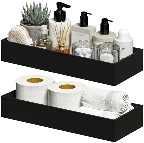 Bamboo Toilet Tank Tray, 15" x 6" x 2.5", Black