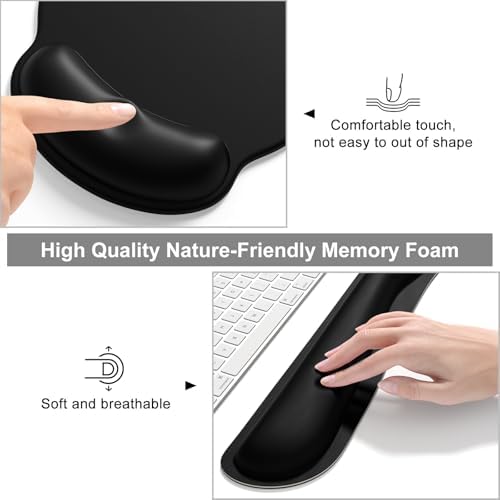 Dapesuom Large Gaming Mouse Pad, Black Mouse Pads with Wrist Rest Wrist Support, 4in1 Big XXL Desk Mat Desk Pad + Ergonomic Mousepad + Memory Foam Keyboard Mat Wrist Rest + Coaster Set for Computer