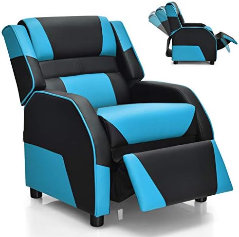 Giantex Kids Recliner, Gaming Recliner Chair with Footrest, Headrest & Lumbar Support, Ergonomic Leather Lounge Chair Toddler Furniture, Adjustable Racing Style Recliner Sofa for Boys Girls, Blue
