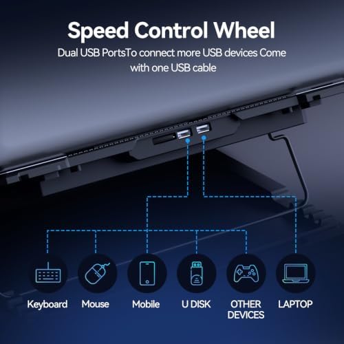ICE COOREL Laptop Cooling Pad with 6 Cooling Fans, Cooling Pad for Laptop Fan 13-15.6 Inch, Laptop Cooler Stand with 6 Height Adjustable, Notebook Cooler Pad with Two USB Port