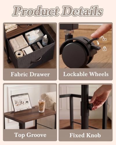 Faesun Night Stand with Charging Station & Swivel Top, Walnut Gray