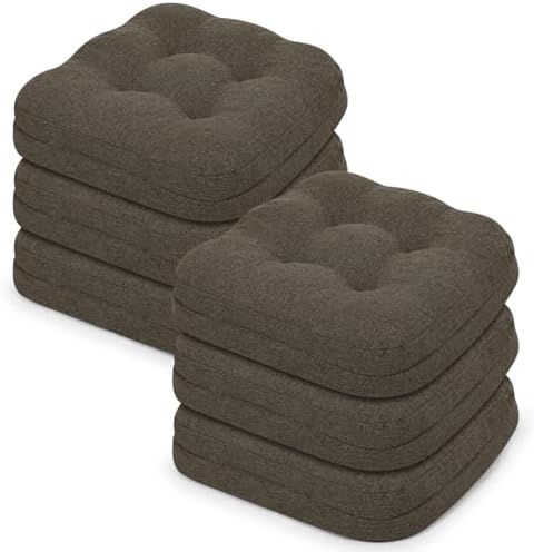 baibu 2-Layer Dining Chair Cushions, 6 Pack, 16.5 x 16.5 x 3.5 in, Brown