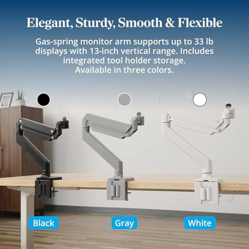 UPLIFT DESK Crestview Single Monitor Arm - Gas Spring Monitor Mount, Fits 13-35” Inch Displays, VESA Compatible, Clamp or Grommet Installation, Fits Standing Desks & Vertical Options (Gray)