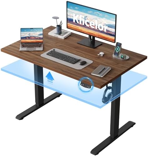 Klicelor 40 Inch Electric Standing Desk, Height Adjustable Office Desk, Sit Stand Up Computer Desk with Memory Preset, Two-Piece Desktop, Dark Walnut