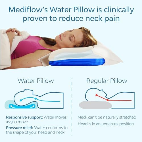 Mediflow Fiber Water Pillow - Adjustable for Neck Pain Relief, Pillow for Side, Back, and Stomach Sleepers, The Original Inventor of The Water Pillow, Clinically Proven Bed Pillow (2 Packs)