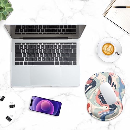 ITNRSIIET Ergonomic Mouse Pad with Gel Wrist Support Small Wrist Rest Smooth Surface Non-Slip PU Base Comfortable Office Supplies Pain Relief, 8.7 x 7.2 inches, Art Style Pattern