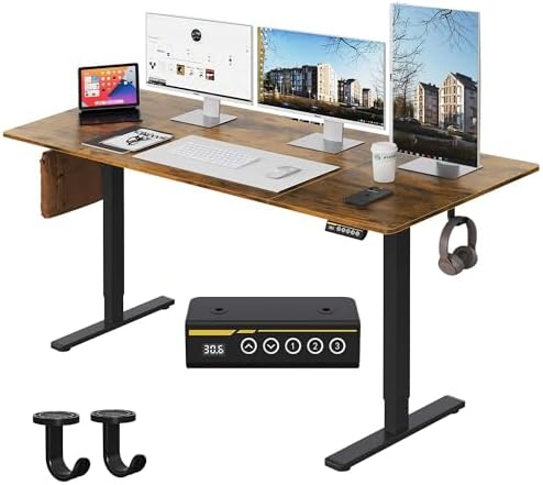 63 x 28 Inch Electric Standing Desk, 3 Memory Presets, Brown
