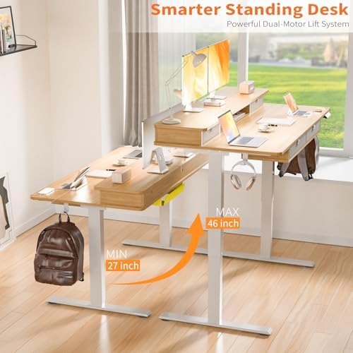 63 x 30 Inch Electric Standing Desk with 4 Drawers, Natural