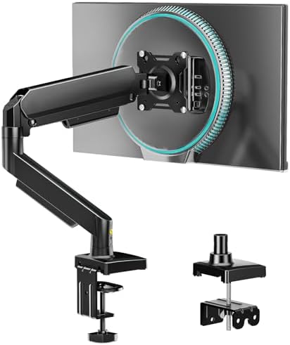 Single Monitor Arm, Monitor Mount for 17-32 inch Screens Gas Spring Adjustable Monitor Stand, Vesa Mount with Clamp and Grommet Aluminum Base - Fits 4.4 to 22lbs LCD Computer Monitors AX09DB01-1