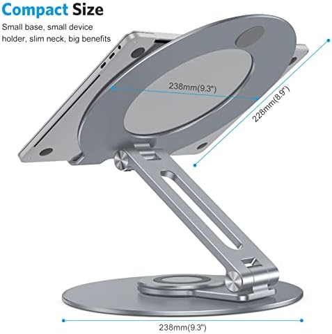 OMOTON Adjustable Laptop Stand for Desk 360° Rotating Base 17" Cool Grey
