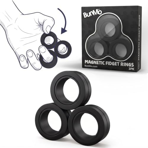BUNMO Magnetic Fidget Rings – Fidget Toys Adults, Cool Fidgets for Teens, Quiet Fidget Toys, Maximum Strength 8 N50 Magnets, Endless Tricks, Teen Gifts, Fidgets for Kids 8-12, Adult Fidget Toys, Black