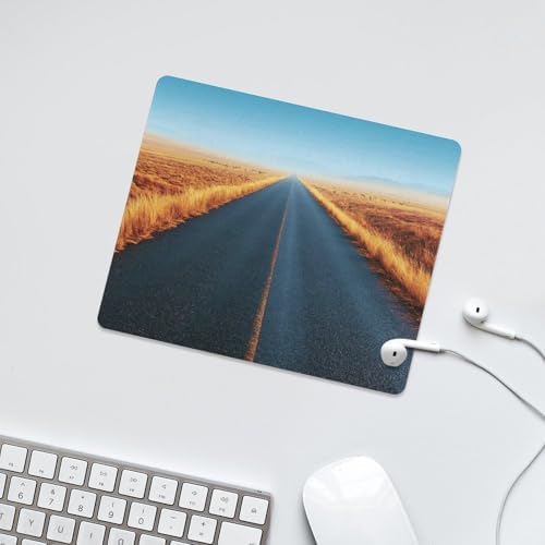 Straight Empty Asphalt Road Stretching to Horizon Mouse Pad, Small Office Computer Mouse Pads for Desk Laptop with Non-Slip Rubber Base Mouse Mat, Gaming Mouse Pads