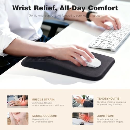 Ospelelf Mouse Pad with Wrist Rest Black Ergonomic Comfortable Pain Relief Mousepad Wrist Support for Laptop Computer