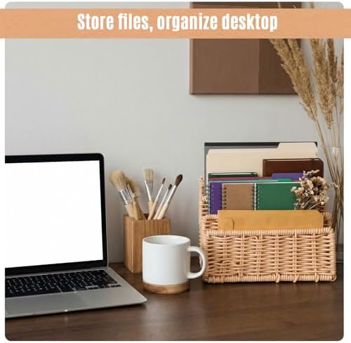Small Rattan Mail Organizer for Desk Mail Holder Countertop with 3 Slot Rattan Letter Sorter File Holder Envelope Book Stand Farmhouse Office Desk Organizer and Storage Accessories
