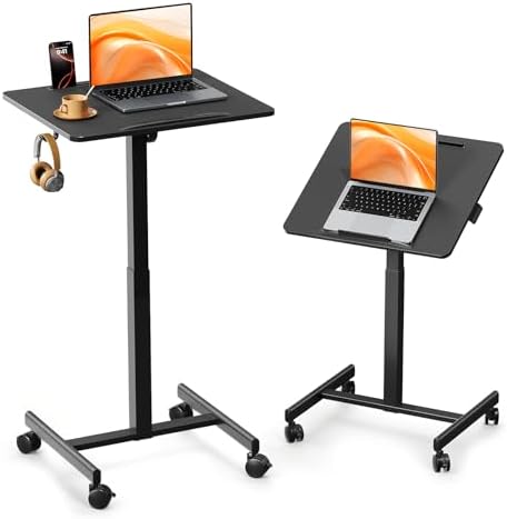 JOY worker 23.6" Small Rolling Standing Desk, 90° Tilt Mobile Laptop Cart