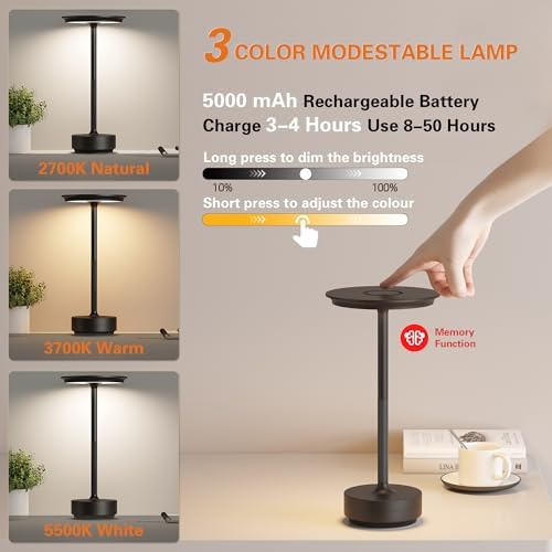 LED Cordless Table Lamp Set of 2,Battery Operated lamp