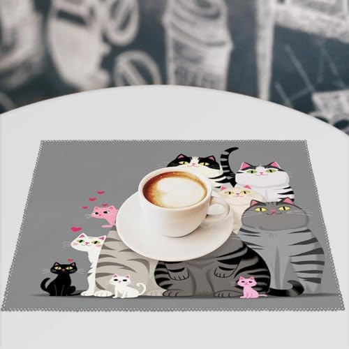Cute Cats Group Portrait Washable Placemats Set of 4, Durable Heat Resistant Table Mats 17.7 X 11.8 Inch for Dining Table Kitchen Decor Indoor Use