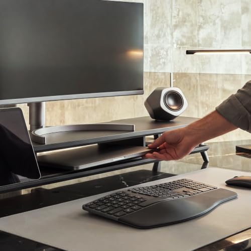 Fenge Dual Monitor Stand Riser, Wooden Desk Shelf with 2-Tier Storage