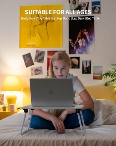 FISYOD Foldable Lap Desk, Laptop Bed Desk, Portable Bed Table, Laptop Stand for Bed & Couch, Lightweight & Mini - White