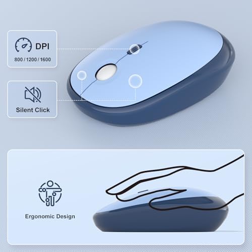 MOFII Wireless Keyboard and Mouse Combo, Full Size 2.4G Retro Round Computer Keyboard and Mouse Set, Plug and Play, for Windows, Computer, Desktop, PC, Notebook - (Sea Blue Gradient)
