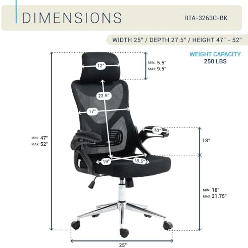 Mesh Home Office Desk Chair with Flip-Up Arms, Headrest & Lumbar Support