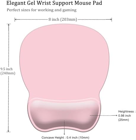 Mouse Pad with Support, Ergonomic Mouse Pad with Gel Wrist Rest Support Middle Concave Design, Comfortable Mousepad with Non-Slip PU Base for Home Office Working Studying (03 Pink)