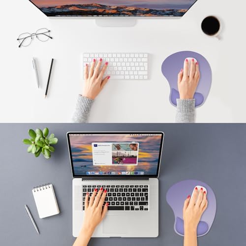 ITNRSIIET Ergonomic Mouse Pad, Cushioned Gel Wrist Rest, Non-Slip Base, Smooth Surface, Compatible with All Mice for Office & Gaming, Desk Accessory, 9.5 x 8.2 inch, Purple