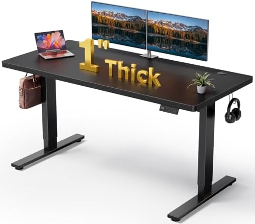 Black 60x28 in Electric Standing Desk, 1 Inch Thick Tabletop