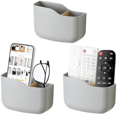 SUNFICON Wall Mount Remote Holder TV FAN Remote Control Holder Bedside Caddy Wall Organizer Phone Holder for Office Adhesive Media Player Controller Holder Box Tray Home Desk Nightstand 3 PACK GRAY