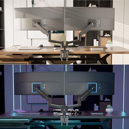 Mount-It! Proflex Series Heavy-Duty Dual Monitor Arm for 17–35” Screens, Gas Spring, Full Motion, USB-C & USB 3.0 Ports, VESA 75/100, Fits Ultrawide & Curved Displays, Clamp or Grommet Base