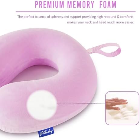 Fabuday Travel Neck Pillow Memory Foam for Airplane Traveling Light Purple