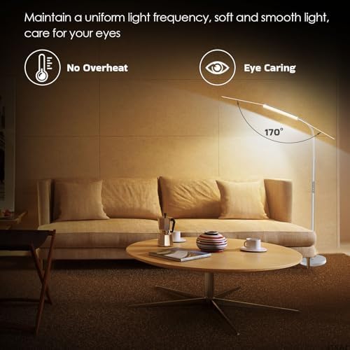 Dimunt LED Floor Lamp, Stepless Adjustable 3000K-6000K Colors, Silver