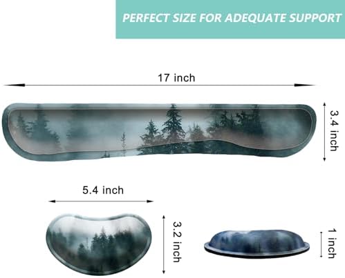 Keyboard Wrist Rest Mouse Wrist Support Set, Memory Foam Wrist Rest Pad for Computer Laptop Keyboard Mouse, Ergonomic Wrist Cushion Support for Typing Pain Relief, Gaming Home Office, Forest