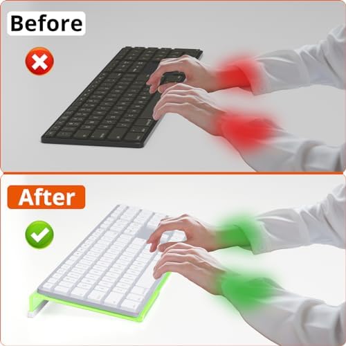 Richboom Epoptic Green Acrylic Tilted Computer Keyboard Holder for Easy Ergonomic Typing, Keyboard Stand for Office, Home, School, Fluorescent Green
