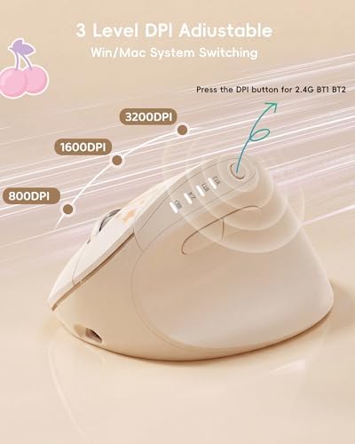 My Little Pony Ergonomic Vertical Mouse, VM01 Dual-Mode (2.4GHz/Bluetooth) Wireless Silent Mouse with LED Battery Indicator, 6 Buttons Silent Clicking Mouse for Wrist Comfort, PC, Laptop, Mac(Cream)