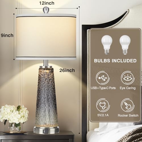 26" Coastal Table Lamps for Living Room, Modern Bedside Lamps for Bedroom