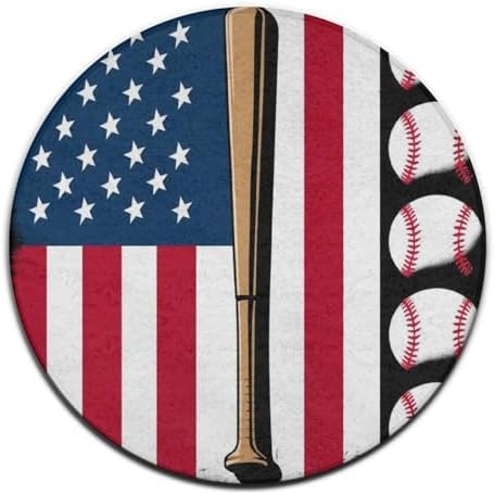 Large Machine Washable Circular Rugs, Home Decor Round Mat for Living Room Sofa Office Red Line Baseball American Flag