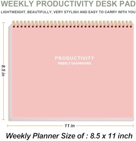 Weekly Productivity Dashboard - 8.5" x 11" Dashboard Desk Notepad Has 6 Focus Areas to List Tasks for Goals, Projects, Clients, Academic or Meal-Organize Your Daily Work Efficiently, 54 Weeks, Light Pink