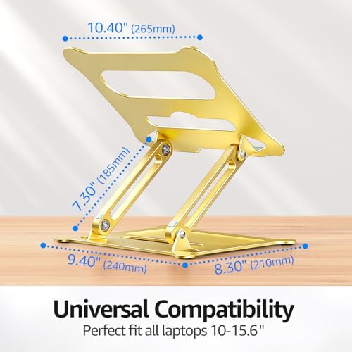 Urmust Adjustable Laptop Stand for Desk, 10-15.6“ Laptop Riser, Gold